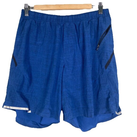 Lululemon Men’s Surge Running Shorts Lined Blue Size L Zip Reflective Beach - Picture 1 of 9